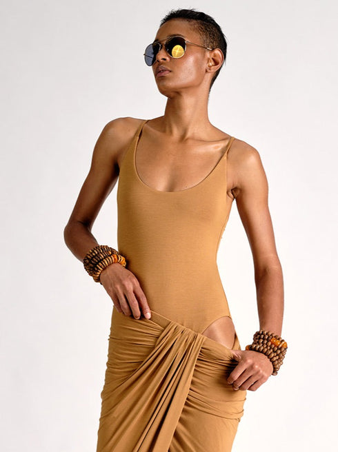 Jersey Scoop Neck Bodysuit Bronze